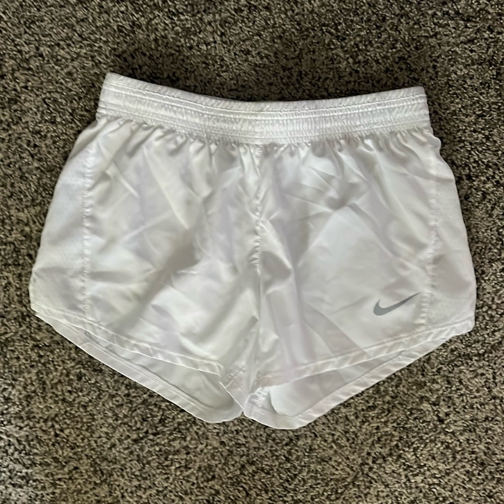 Nike White Women's Running Shorts with Gray Swoosh